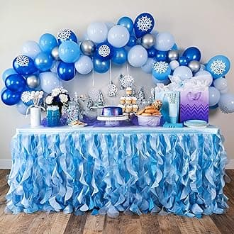 Bluekate Blue Tutu Table Skirt 9ft with Double Layer Organza Willows for Ocean Under the Sea Decorations, 1st Baby Boy Birthday Décor, Elephant Baby Shower Décor, Gender Reveal or Bridal Shower