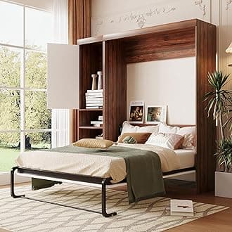 Full Size Murphy Bed,Folding Wall Bed with Cabinet and Drawer,Space-Saving Hidden Bed Frame W/Wood Slats Support,Easy Assembly,Platform Bed Chest for Bedroom,Guest Room,Home,Office,White