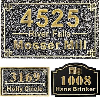 Personalized Cast Address Sign House Number Home Address Plaque 12 Inch, Custom Steet House Number Sign, Metal or Acrylic Antique Brass for Outside Vintage