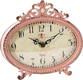 Creative Co-Op Distressed Pewter Mantel Clock, Pink