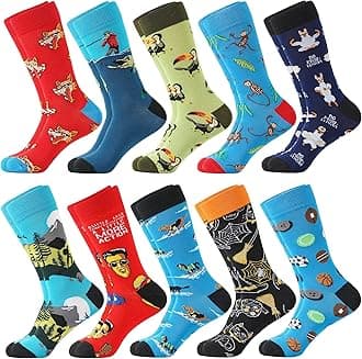 BISOUSOX Mens Dress Socks Funny Fun Colorful Crazy Funky Crew Socks for Men Novelty Happy Cotton Size 9-12