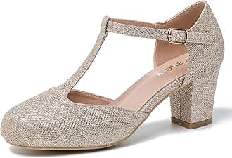 Women's T-Strap Mary Jane Pumps, Block Heel, Closed Toe, Dress Shoes with Buckle