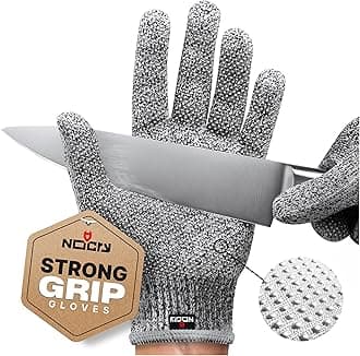 NoCry Cut Resistant Gloves with Grip Dots for Men and Women - High-Performance Level 5 Cut Proof Working Gloves; E383 Certified Anti Cut Safety Gear; Food Grade Mandolin Gloves