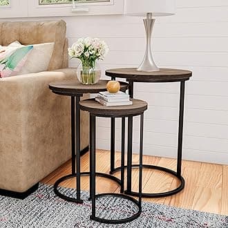 Nesting Tables - Set of 3 Round Side Tables for Living Room, Bedroom, or Home Office - Woodgrain-Look End Table Set - Modern Living Room Furniture (Gray/Brown)