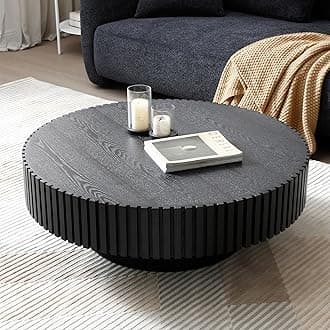 39" Round Black Coffee Table for Living Room, Mid Century Modern Coffee Table with Sturdy Pedestal, Circle Center Table Accent Tea Table for Apartment
