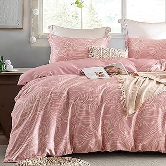 Homebox 100% Egyptian Cotton Duvet Cover Set - 3 Pieces Luxury Long-Staple Cotton Geometric Print Bedding Covers,Breathable and Soft,Sateen Weave Premium Bedding Set (King,Pink,90''x 104'')