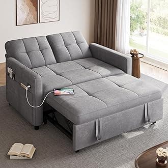 YITAHOME 55" Convertible Sofa Bed, 3-in-1 Sleeper Sofa with Pull-Out Bed, Cat-Scratch-Proof Futon Couch with 5-Levels Reclining Backrest, USB and Side Pocket, Modern Loveseat for Living Room, Grey
