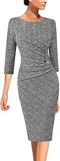 VFSHOW Womens Elegant Ruched Pleated Work Business Office Cocktail Party Bodycon Pencil Sheath Dress