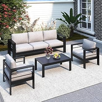 Solaste Aluminum Patio Furniture Set for All Weather, Oversized Outdoor Furniture Set with 27.5" Deep Seating and 3.2" Wide Armrest, Outdoor Patio Conversation Sets with 5" Cushion,Black and Grey