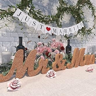 Mr & Mrs Sign for Wedding Table, Large Rose Gold Wooden Mr and Mrs Sign & Just Married Banner Wedding Sweetheart Table Decorations, Photo Props Anniversary Party,Table Wedding Decoration (Rose Gold)