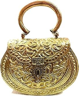 Golden Hnadle clutches Vintage Handmade Brass Handbag for women party Bride marriage clutch