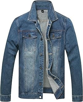 LAMKUKU Mens Denim Jacket Ripped Slim Jean Jacket Coat for Men