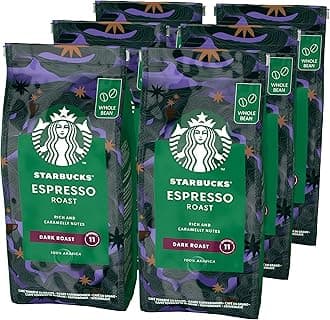 STARBUCKS Espresso Roast, Dark Roast, Whole Bean Coffee 200g (Pack of 6)