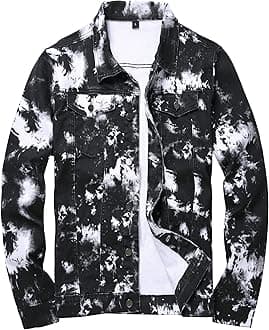 LAMKUKU Mens Denim Jacket Ripped Slim Jean Jacket Coat for Men