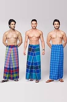 Nandu Men's Stitched Lungi (Multicolour, Free Size) - Pack of 3