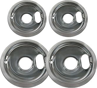 KITCHEN BASICS 101 Made in the USA 4 Pack (2) 6" & (2) 8" Replacement Chrome Drip Pans for Whirlpool W10278125 W10196405 W10196406