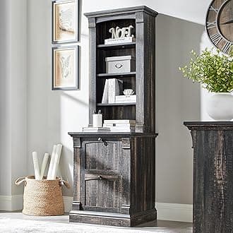 OKD Farmhouse Bookcase with 2 File Drawers, 72" Tall Bookcase with 4-Tier Open Adjustable Shelves, Wooden Freestanding Bookshelf Storage Organizer for Home Office, Living Room, Dark Rustic Oak