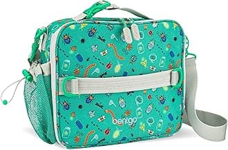 Bentgo® Kids Lunch Bag - Durable, Double Insulated, Water-Resistant Fabric, Interior & Exterior Zippered Pockets, Water Bottle Holder - Ideal for Children 3+ (Bug Buddies)