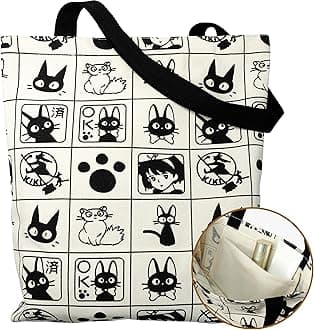 Cotton Canvas Reusable Grocery Bags Tote Bag with Inner Pocke, Black And White Pattern Printing for Shopping Gym And Travel