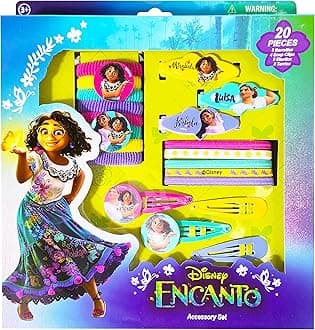 Encanto Girls 20 Piece Accessory Set with 3 Barrettes, 4 Snap Hair Clips, 5 Elastics and 8 Terry Ponies - Ages 3+