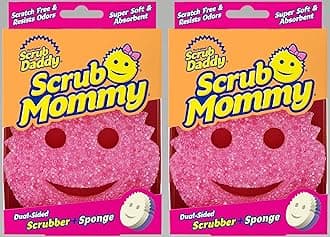 Scrub Daddy- Scrub Mommy - Dual Sided Sponge & Scrubber, Soft in Warm Water, Firm in Cold, FlexTexture, Deep Cleaning, Dishwasher Safe, Multipurpose, Scratch Free, Odor Resistant, Ergonomic (2 Count)