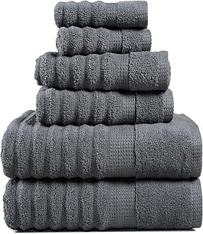 LANE LINEN Towels Set - 6 Piece Cotton Towels for Bathroom - Super Soft, Durable & Highly Absorbent - 2 Bath, 2 Washcloths, 2 Hand Towels - Oeko TEX Certified, Zero Twist Tech & Hotel Quality - Grey