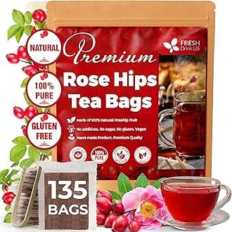 FreshDrinkUS, Premium 135 Rosehip Tea Bags, 100% Natural & Pure from Rose Hip Fruits. Loose Rosehip Herbal Tea. Made with Natural Material Tea Bags. No Sugar, No Caffeine, No Gluten, Vegan.