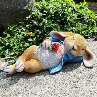 iRonrain Garden Statues Rabbit, Fantasy Bunny Outdoor Art Décor Animal Figurines Ornament for Thanksgiving Day, Christmas Statue Decorations for Garden Yard Lawn Indoor Sculpture (Blue)