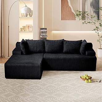 Cloud Couch, Upholstered Cloud Sofa Sectional Couch with L Shape Chaise, Fluffy Comfy Boneless Couch with Deep Seat & Throw Pillows, Cloud Couches for Living Room, No Assembly Required, Black