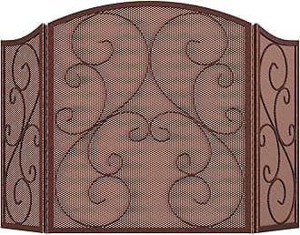 Fire Beauty Fireplace Screen 3 Panel Wrought Iron Metal 48"(L) x30(H) Spark Guard Cover(Antique Bronze)