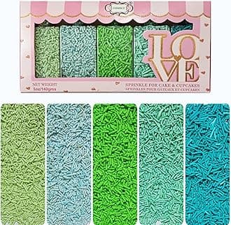 Confect Sprinkles for Cakes & Cupcakes Decoration | Jimmies pack of 5 Jungle Safari Sprinkles | Pastel Green, Sea Blue, Neon Green, Cyan & Teal Jimmies - 100 grams