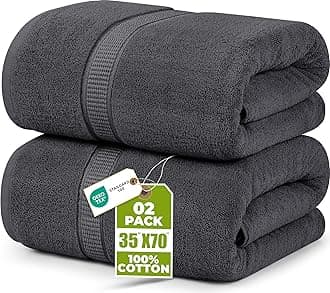 Luxurious Jumbo Bath Sheet 2 Piece - 600 GSM 100% Ring Spun Cotton Highly Absorbent and Quick Dry Extra Large Bath Towel - Super Soft Hotel Quality Towel (35 x 70 Inches, Grey)