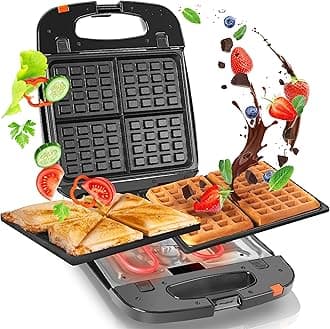 Duronic2-in-1 Toastie Maker TWM60 | Deep Fill 4 Toasted Sandwich and 4 Waffle Iron | INTERCHANGEABLE PLATES | 1200W | Non-Stick | Automatic Temperature Control | Comes with Sandwich Waffle Plates