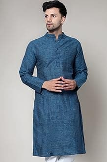 LATEST CHIKAN Men's Cotton Regular Textured Long Kurta Full Sleeves - Casual Ethnic Wear