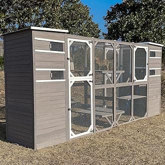 PetsCosset Large Catio Outdoor Cat Enclosure, Weatherproof Cat House Attached to Window for Multi Cats, 4 Story Wooden Kitten Condo Asphalt and UV Protection Roofs, Multi Platforms 153.6" L x 70" H