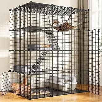 YITAHOMELarge Cat Cage Indoor Enclosure Metal Wire 4-Tier Kennels DIY Cat Playpen Catio with Large Hammock for 1-3 Cats