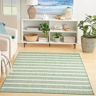 Nourison Positano 4' x 6' Area Rug, Blue Green Ivory, Striped, Modern, Easy Cleaning, Non Shedding, Indoor/Outdoor, Bedroom, Living Room, Dining Room, Deck, Patio