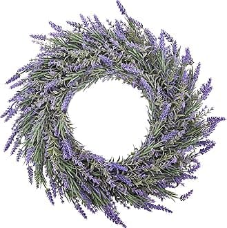 DDHS 18" Lavender Wreath for Front Door – Artificial Summer Wreath Porch & Wall Decor, Farmhouse Wedding, Spring, Fall Christmas Indoor & Outdoor All Seasons (Purple)