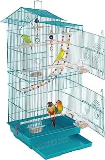 Yaheetech 39'' H Metal Roof Top Bird Cage Medium Small Parrot Cage w/Toys & Swing & Ladder for Canary Budgie Cockatiel Conure Parakeet