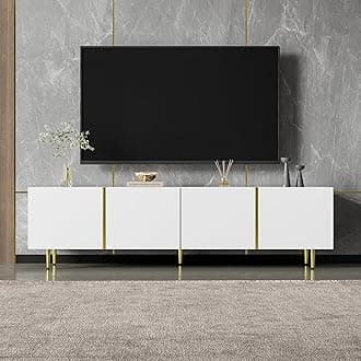 BTM TV Stand Cabinet, High-gloss TV Cabinet with 4 Doors, White TV Stand with Storage, 170x35x46cm