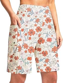 G Gradual Women's 9" Long Swim Board Shorts with Pockets High Waisted Knee Length Beach Swimming Shorts for Women with Liner