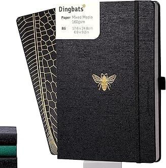 Dingbats* - Pro B5 Dotted Large Notebook - Black Textile Cover, Thread-Bound Journal - for Work, Travel -Pocket, Elastic Closure, Pen Holder, Bookmark