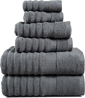 LANE LINEN Bathroom Towels Set - 2 Bath, 2 Hand Towels for Bathroom and 2 Wash Cloths for Body - Highly Absorbent, Soft, Premium 100% Cotton Bath Towel Set for Everyday Use (Set of 6) - Space Grey