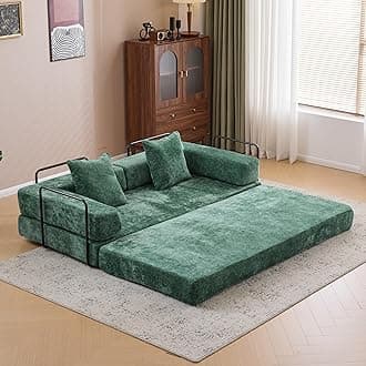 Convertible Folding Mattress Couch, Floor Sofa Bed with Fixed-Shape Frame, Flannel Floor Sofa with Armrest, Floor Sofa Lounge Couch for Living Room Bedroom Lounge Studio-Dark Green