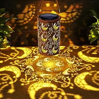 Toodour Solar Lantern Outdoor, Hanging Solar Outdoor Lights Garden Decor, Waterproof Hollow Out Retro Metal Moon Decorative Lights for Patio, Balcony, Yard, Walkway, Landscape, Outdoor Decor