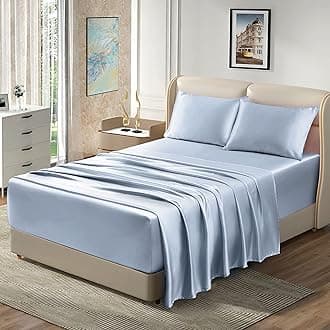 Homiest 4pcs Extra Deep Pocket Sheets - Full Size Bed Set, 18-24 Inch Deep Pocket, Baby Blue Satin Luxury Fitted Sheet Set Fits Ultra Deep Mattress