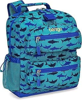 Kids Backpack - Lightweight 14” Backpack in Fun Prints for School, Travel, & Daycare, Ideal for Ages 4+, Roomy Interior, Durable & Water-Resistant Fabric, & Loop for Lunch Bag (Shark)