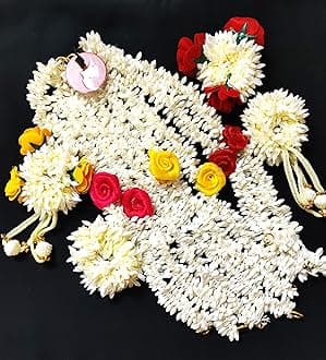 Pretty Charming Artificial Hair Gajra (Set of 8 Strings with 4 Bands, Red, 13 Inch, Reusable)