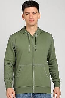 Men’s Solid Zipper Hooded Sweatshirt | Ribbed Hem, Lined Hood, Side Pockets, Durable Zip | Multiple Colors