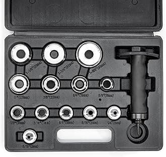 NEIKO 02604A Hole Punch Set | SAE & Metric, 3/16” – 1-3/8” & 5 – 35mm | 14 Piece Sharp Hollow Hole Punch Kit, Gasket Cutting Puncher, Foam Cutter, & Leather Hole Punches | 6” Interchangeable